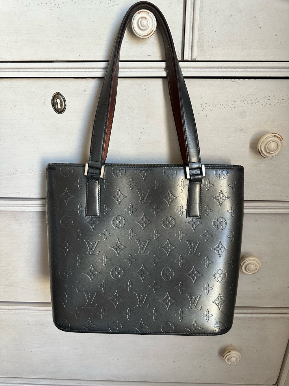 Louis Vuitton Slate Grey Embossed Monogram Shoulder Bag